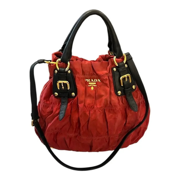 Prada Red/Black Authentic Nylon Tessuto Leather Crossbody Handbag Purse GUC - Picture 4 of 12